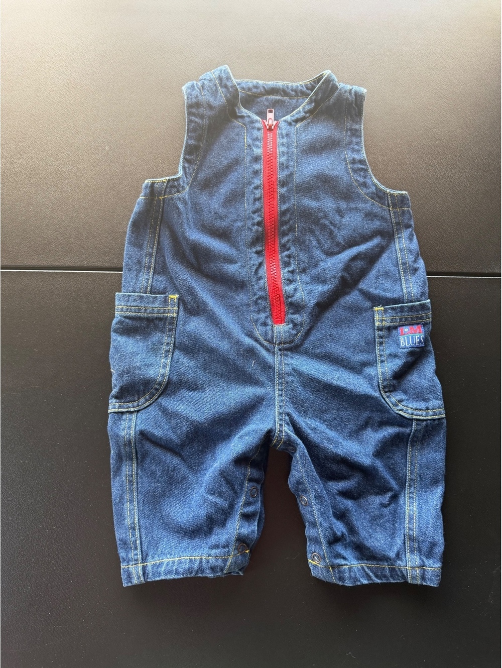 Vintage L.M. Blues Baby Denim Romper 6M Made in Hong Kong 80s 90s Overalls